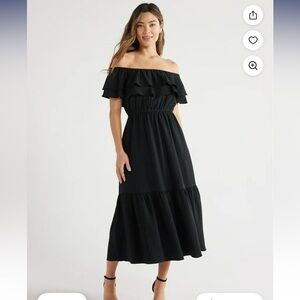 Sofia by Sofia Vergara Black Ruffle Midi Dress